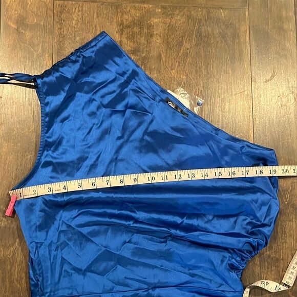 PRETTYGARDEN  One Shoulder Satin Slit High Long Cocktail Wedding Guest Dress - Picture 11 of 15